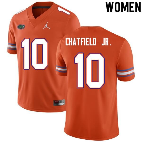 NCAA Florida Gators Andrew Chatfield Jr. Women's #10 Nike Orange Stitched Authentic College Football Jersey WOR2164DL